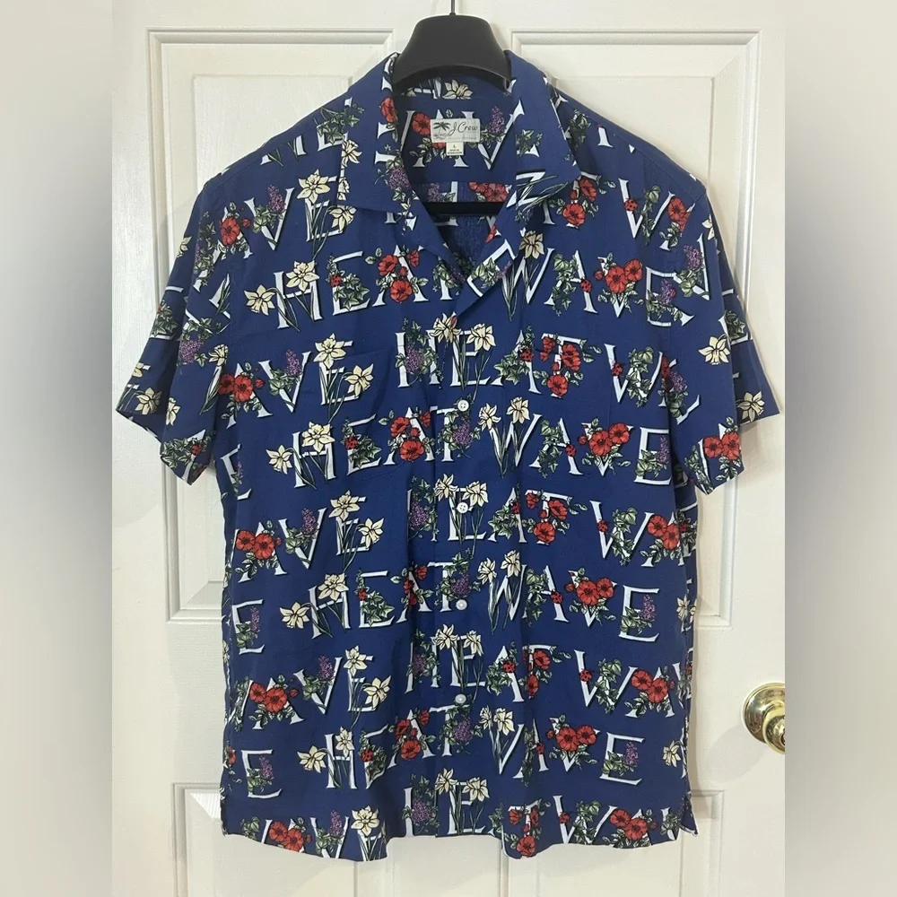 J. Crew Men’s Large Heat Wave Spell Out Hawaiian Shirt